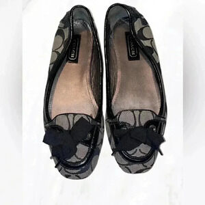 Coach print stylish casual ballerina bow detail black silver slippers flats 6.5
